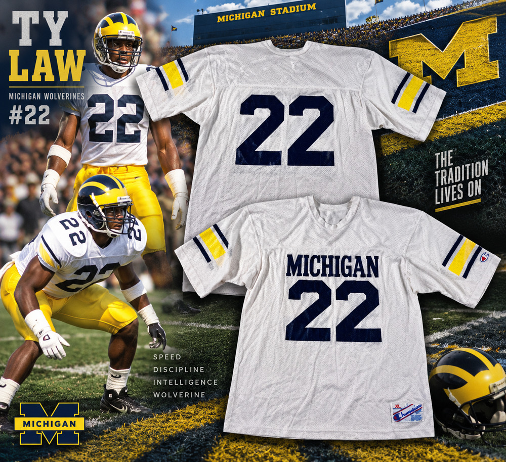Michigan Wolverines Ty Law #22 Champion Jersey Men's XL USA Vintage 90s